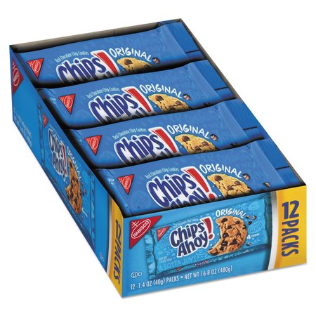 NABISCO Chips Ahoy Cookies, Chocolate Chip, 1.4 oz Pack, PK12 044000052220